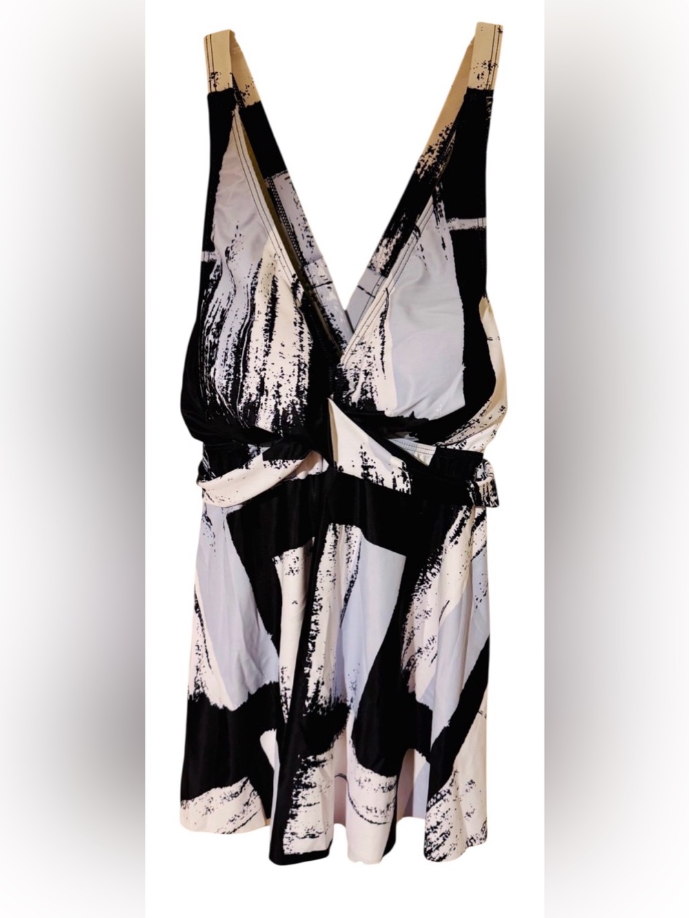 NWT Summer Mae size S maternity convertible strap tankini top black white padded
